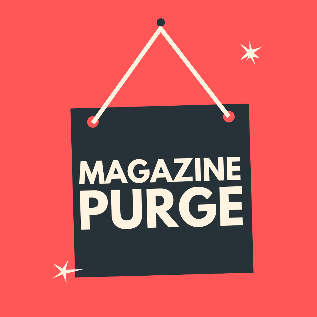 Magazine Purge on black hanging sign with red background