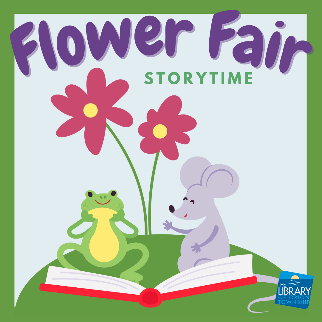 Mouse and frog reading a book with flowers
