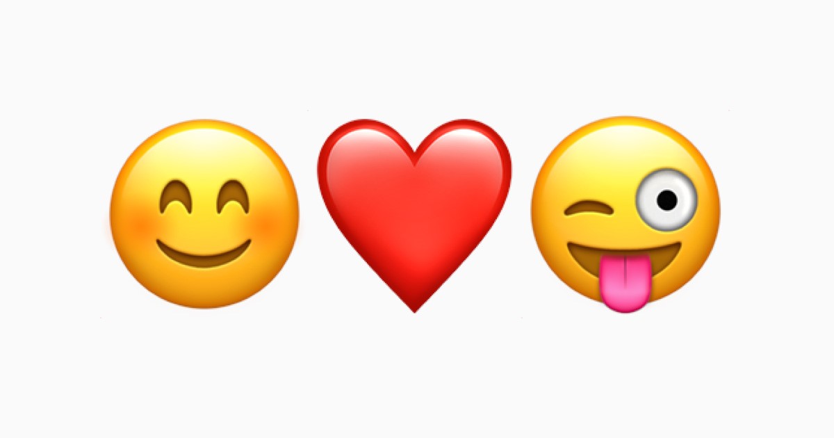 Smile, heart, and silly emojis