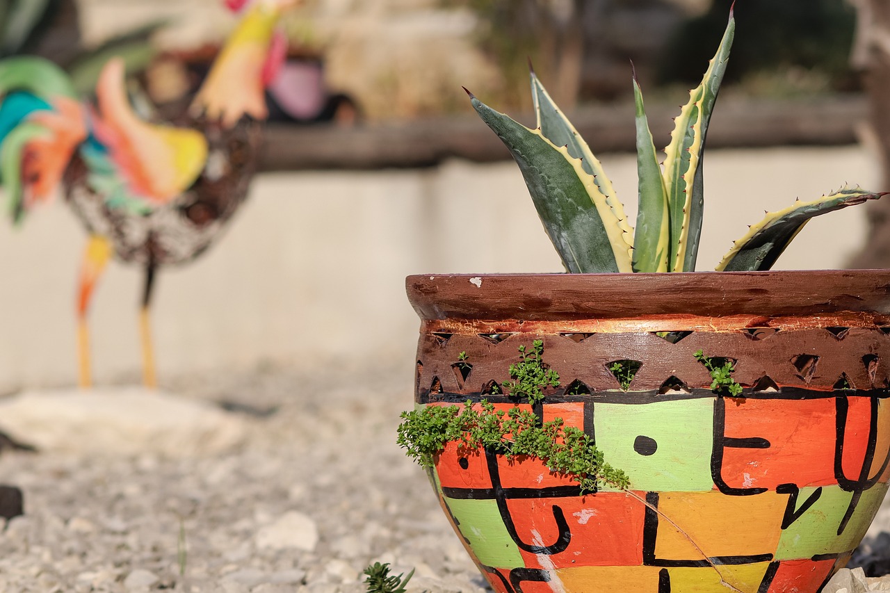 Painted Flower Pot and Plant
