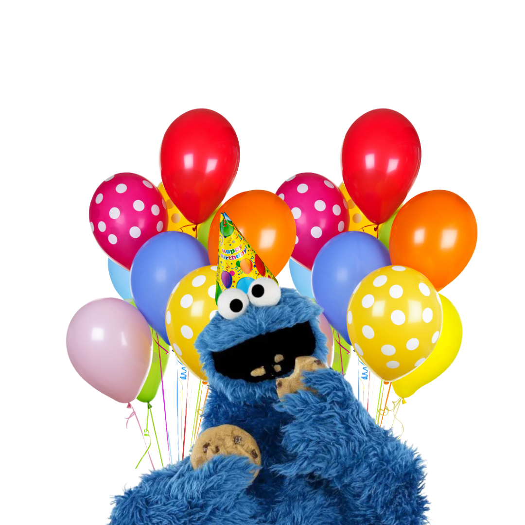 Cookie Monster with balloons