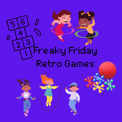 jump rope, hopscotch. jacks,  and hula hoops